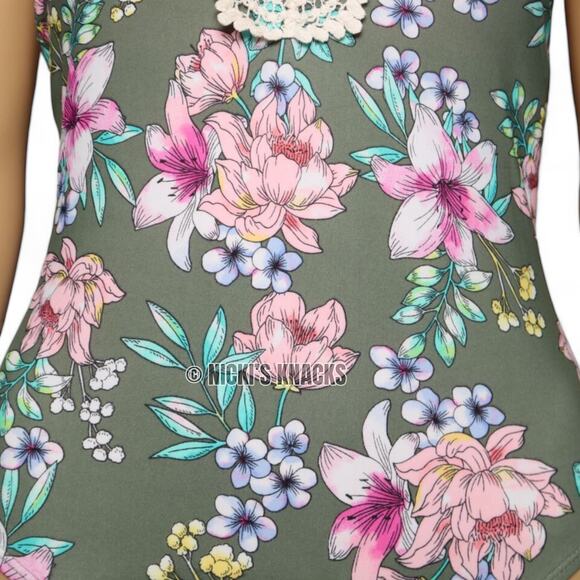 Hula Honey Tropic Romance Crochet One Piece Swimsuit Floral Halter Tie Size S - Picture 6 of 13